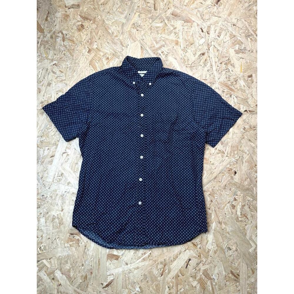 Old Navy Mens Medium Slim Fit Short Sleeve Button Down Shirt Navy Blue Geometric